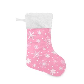 Kcldeci Christmas Stockings Christmas White Pink Snowflakes 1Pack 17" Xmas Fireplace Santa Socks Christmas Tree Hanging Stockings Decoration for Christmas Holiday Xmas Gift