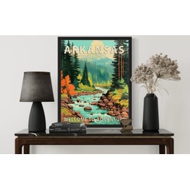 Arkansas State Scenery - Póster artístico con diseño de paisaje retro de los estados, decoración artística de pared, montaña de aventura y paisaje para recámara, sala de estar 42 (Arkansas, 8 x 10