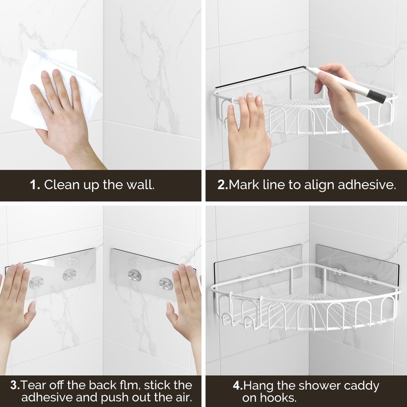Orimade Corner Shower Caddy Stainless Steel with Hooks Wall Mounted