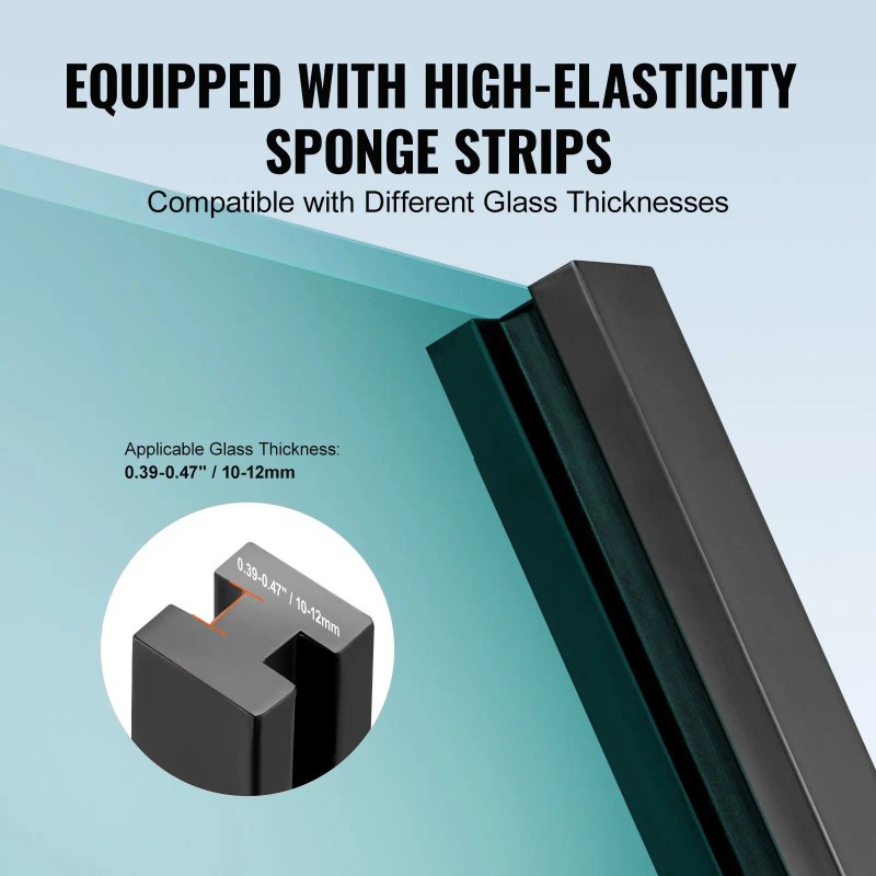 Tempered Glass Clamp 37.4 In Height 304 Stainless Steel Right