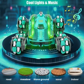 FUNiOi 8 Wheels RC Stunt Car for Kids Aged 6 7 8-12 9 10 11 Years Old, Cool Gesture RC Car Toy for Boys and Girls, with Lights & Music, 360° Rotating, 2.4Ghz Remote Control, Hand Controlled