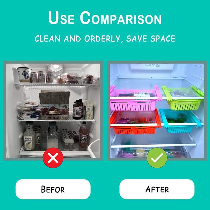 SUL Fridge Drawer Organisers, Plastic Kitchen Pull-Out Retractable Drawer Organizer,