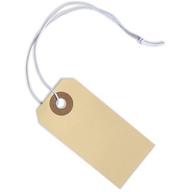 Paper Tags with Strings Attached Elastic- #1, 2 3/4” x 1 3/8”, Box of 500 Manila Shipping Label Tags with Elastic String and Reinforced Hole