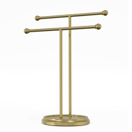 15” Standing Hand Towel Holder with Heavy Base Gold Towel Rack for Bathroom Vanity Countertop Stainless Steel Towel Holder Free Standing Towel Ring Hardware Accessories