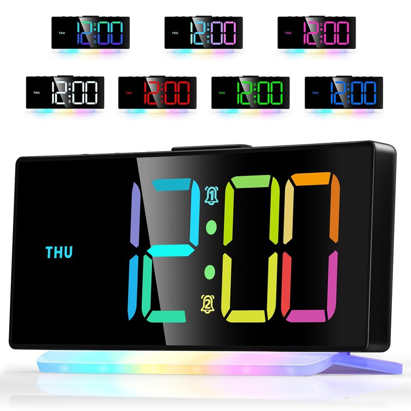 Digital Alarm Clock for Bedroom, Digital Clock with Curved Design,