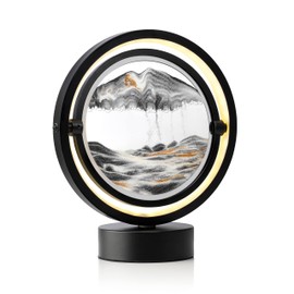 Auraglow LED Sandscape Table Touch Lamp - 3D Moving Sand Art Picture with 360° Rotation & Full Circle Dimmable Light - Adjustable Colour Temperatures - Black