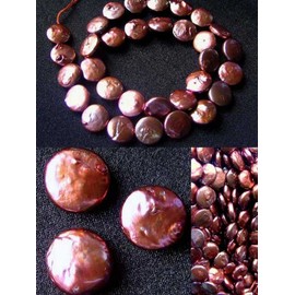 PremiumBead Sensational Pink Gold Fresh Water Coin Pearls | 13x5-11x6mm | 3 Pearls |