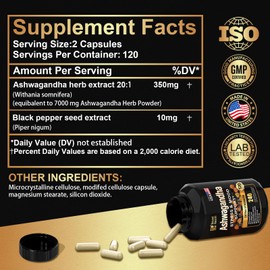 SoundHealth Organic Ashwagandha Capsules Supplement - 7000mg Herb Powder Equivalent per Serving - Immune Support, Hormone Balance - Enhanced Nutrient Absorption - 240 Capsules (120 Servings)