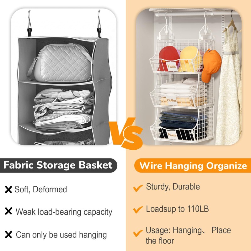 Poerlve Hanging Closet Organizers and Storage, 2 Tier Closet Shelf