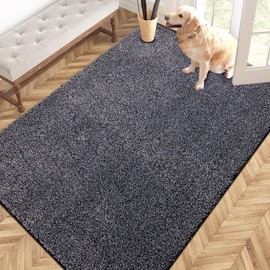 PURRUGS Easy Care Area Rug 4ft x 6ft, Non-Slip Machine Washable Entryway Rug, Dog Door Mat, Pet Rug, Stain Resistant Accent Rug for Hallway, Living Room, Bedroom and Mudroom, Bluish Grey-Black