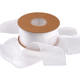 White Chiffon Gift Ribbon, 38 mm x 23 m Gift Ribbon, White, Wedding Ribbon, White Ribbon, for Wedding, Bridal Bouquet, Gift Wrapping