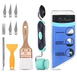 PinStone 10pcs Wallpaper Smoothing Tool Kit with Flat and Corner Seam Roller, Trimming Squeegee and Wallpaper Glue Brush, Wallpaper Hanging Kit for Window Film Vinyl Adhesive Contact Paper Application