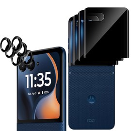 3+3 Pack for Motorola Razr 2025/Razr 2024 Front Privacy Screen Protector + Camera Protector,3D Curved Full Cover Tempered Glass,[Anti-Spy] Bubble Free Screen Protector for Razr 2025/Razr 2024