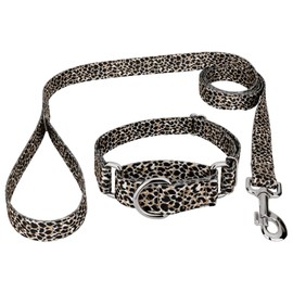 Country Brook Petz - Cheetah Martingale Dog Collar and Leash - Animal Collection with 10 Wild Designs (1 Inch, Medium)