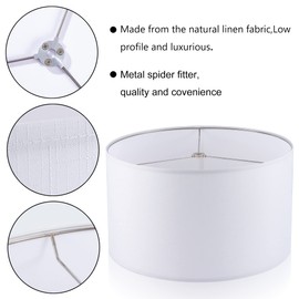 Wellmet 18"x18"x12" Assembly Required Lampshades for Table Lamp,Bedside Lamp,Floor Lamp,Fabric Drum Lamp Shades Classic Modern Style,Spider Fitter,White