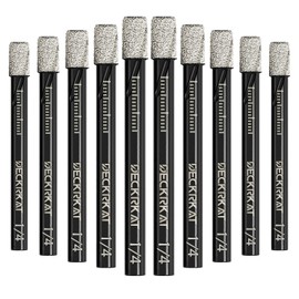 10 Packs Dry Diamond Drill Bits Set 1/4" 6mm Vacuum Brazed Diamond Hole Saws for Granite Tile Ceramic Marble Stone Glass and More Hard Materials (not for Wood), Round Shank with Storage Case