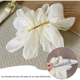 HASTHIP® Pinzas para el Cabello Mujer 3 Piezas, Broches de Flor Grande Chiffon Estilo Francés, Accesorios Elegantes Blanco Beige Negro, para Uso Diario, Fiestas, Novias y Regalos