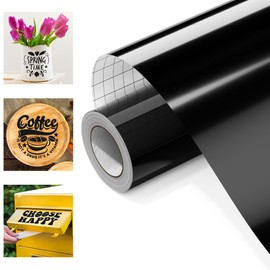 Black Permanent Vinyl 12" x 10ft Roll, Glossy Adhesive Vinyl for All Cutter Machines, for Home Decal, Permanent Vinyl for DIY, Art Craft Decor, Cup Coaster