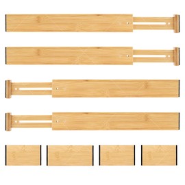 ZiChengXin 4 Pack Bamboo Drawer Dividers Organizers, Kitchen Adjustable Drawer Organizers, Expandable Organization for Home, Office, Dressers, Clothes (17-22 in)