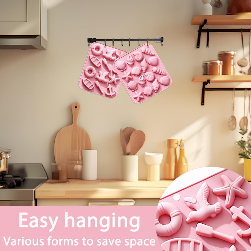 Seashell and Nautical Silicone Mold Set, 2 Pack Pink Ice