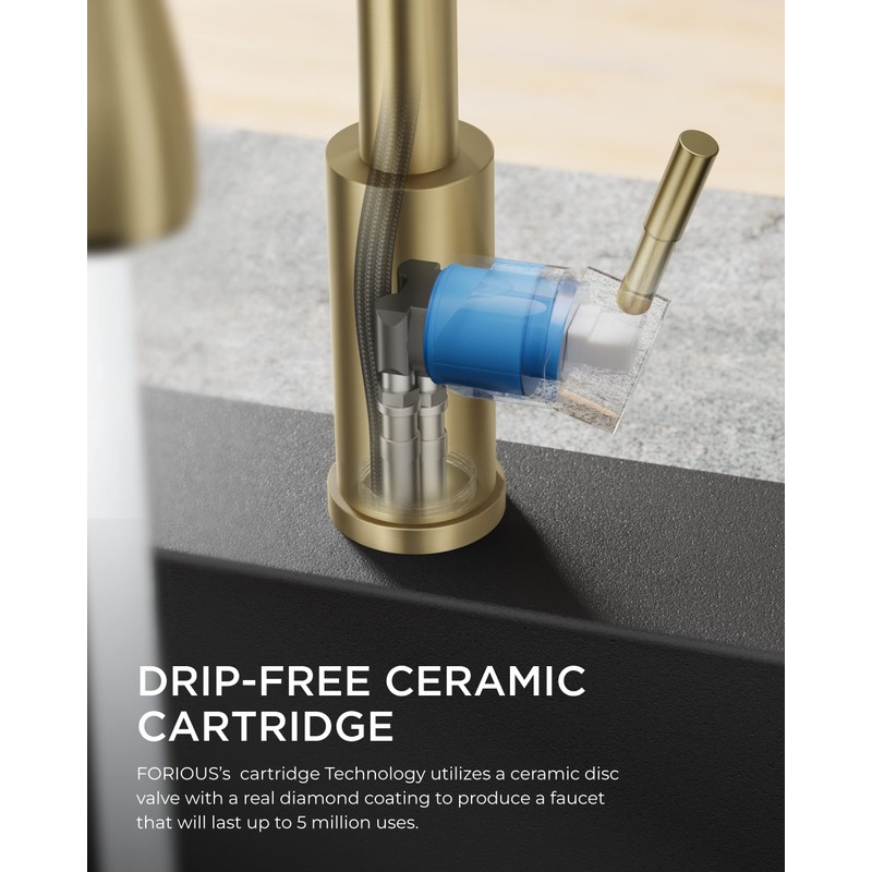 FORIOUS Gold Kitchen Faucet with Pull Down Sprayer, Bar High