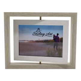 Smiling Art Creative Wooden Picture Frame for 2 Photos with Glass, Double Frame (Rotatable White, 10 x 15 cm)