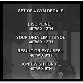 Gym Wall Decals (Set of 4) saying, 40" wide Home Gym Vinyl Decal - Fitness Center Decor, Garage Gym Idea Your Only Limit is You, Results or Excuses, Discipline | Black or white (Black Matte)