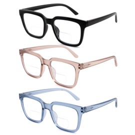 zooxsky 3 Pack Bifocal Reading Glasses for Women Men Oversized Clear Top Bi-focal Readers Far/Near Dual-use Computer Eyeglasses+1.00