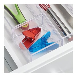 InterDesign 40950 Clarity Cosmetic Organizer for Vanity Cabinet to Hold Makeup, Beauty Products, Clear, 4 x 4 x 2                                     