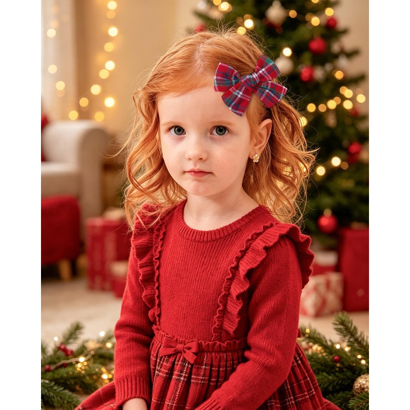 10 Pcs Christmas Hair Bows for Girls, Plaid Holiday Hair