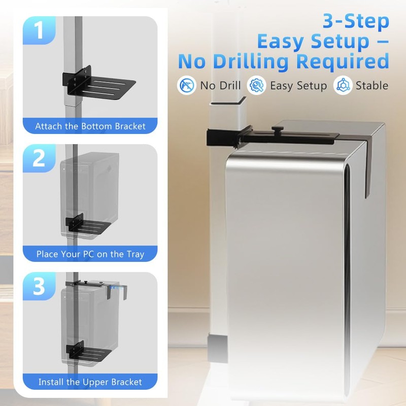 OUTFINE Under Desk PC Mount for Standing Desk, Clamp-On CPU