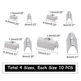 UNICRAFTALE Approximately 40 Pieces, 4 Types, Alligator Clips, Rectangular, Stainless Steel Ribbon End, Connecting Parts, Stainless Steel, Crimp End, Ribbon Fastener, String Fastening, Caulking End Parts, Ribbon Fastener, Accessory Parts, Auxiliary Mater