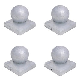 Galvanised Square Metal Fence Gate Post Cap With Ball Flange 100mm x 100mm 4"