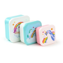 eMKay® Rainbows Unicorn Lunch Box Set of 3 – Stackable Food Storage Containers (250 ml/350 ml/550 ml) | BPA‑Free Polypropylene Snack Pots – Nesting Lunchboxes for Kids & Adults