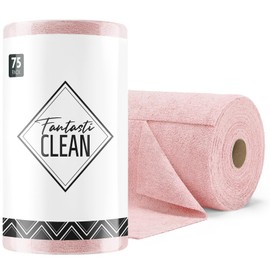 Fantasticlean Fantasticlean Microfiber Cleaning Cloth Roll -75 Pack, Tear Away Microfiber Towels, 12" x 12", Reusable, Washable, Scratch Free, Ultra Absorbent Dish Rags for Car, Home, Garage or Shop (Pink)