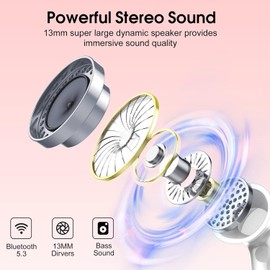 Wireless Earbuds, 2025 Bluetooth 5.3 Headphones Stereo Bass Ear Buds, Bluetooth Earbuds with 4 ENC Noise Cancelling Mic, 40Hrs in Ear Headphones with Dual LED Display, IP7 Waterproof Earphones Pink