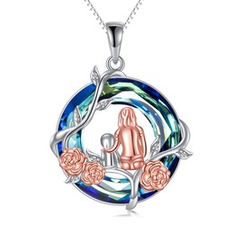 TOUPOP Gifts for Mom Mother Daughters or Sons Necklace 925 Sterling Silver Rose Flower Crystal Pendant Jewelry Mothers Day Birthday Gifts for Women Mom Grandma