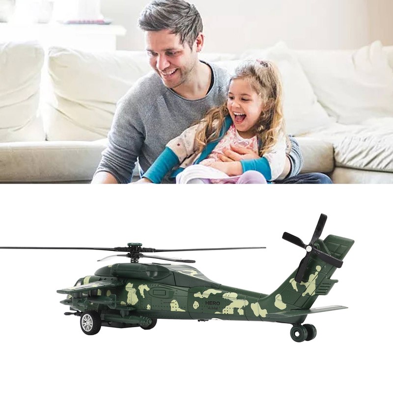 Diecast Metal Helicopter Model Sound Light Pullback Alloy Fighter Aircraft