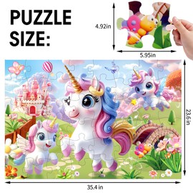 Jumbo Floor Puzzle for Kids,48 Piece Unicorn Large Jigsaw Puzzles,Puzzle for Toddler Ages 3-5,Fun Educational Preschool Learning Toy Gift for Boys & Girls Ages 4-8