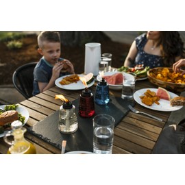 TIKI Molded Glass Decorative Tabletop Torches (Set of 3) – Red, White & Blue Outdoor Lighting for Lawn, Patio & Garden | Weather-Resistant | Includes Long-Lasting Wick & Snuffer