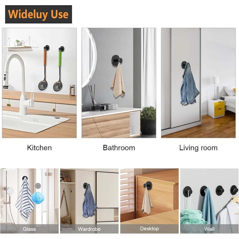 Homeshifters 2-Pack Suction Cup Towel Hooks SUS304 No Drill for