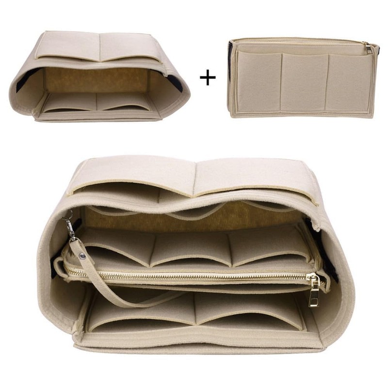 Felt Bag-in-Bag with Detachable Dividers, Inner Pocket, Large Capacity, Convenient,