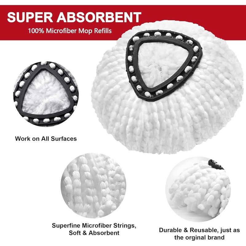 Bonison 6-Pack Spin Mop Head - Compatible with Vielde Easy