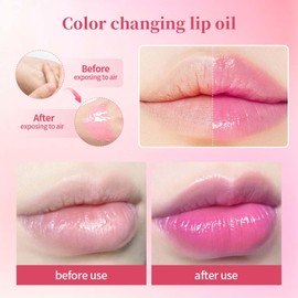 Magic Colour Changing Lip Gloss, 2 Pieces Pink Lip Serum, Colour Changing Lip Plumper, Hydrating Pink Lip Oil, Lip Serum Lip Tint for Lip Care, Pink Essence, Long Lasting Moisture, Repair