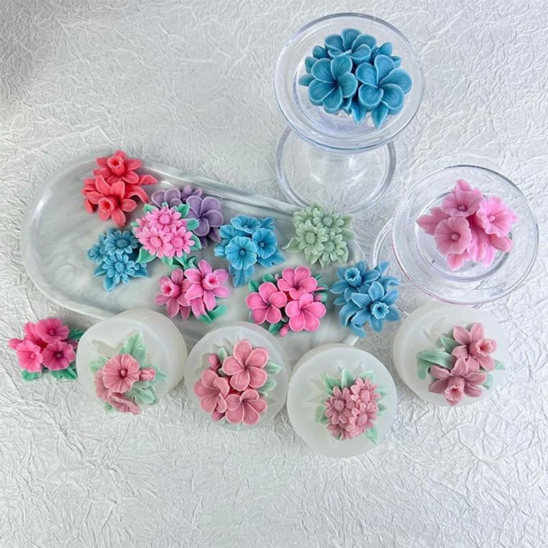 FineInno 4Pcs Flower Silicone Candle Molds for Candle Making 3D