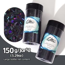 Craft Glitter, 380g Nail Glitter Powder 10 Jars Glitter with Tools,AARDWO Vibrant Multi-Purpose Glitter for Body,Eyeshadow,Cosmetic,Nail Arts,Crafts,Decoration,DIY(Hexagon Shape, Black)