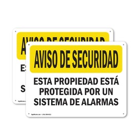 (2 Pack) Facility Protected By Alarm Spanish OSHA Security Notice Sign 14 Inch X 10 Inch Plastic Sign, Weather Resistant, UV Protected for Workplace, Business, and Construction Site, Made in the USA