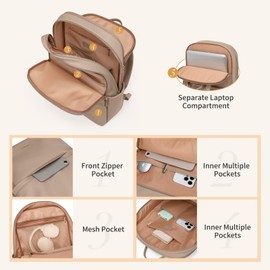 GOLF SUPAGS Laptop Backpack for Women Casual Daypack for Work Travel College School Backpack Handbag for 14 Inch Laptop (Champagne)