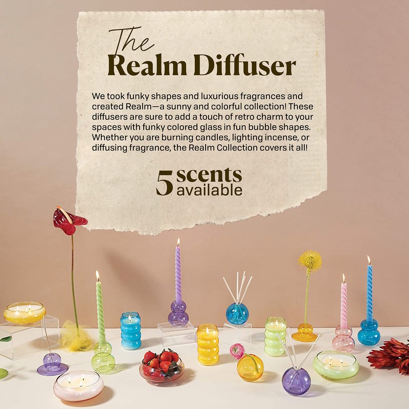 Paddywax Retro Glass Realm Collection Reed Diffuser, 4-Fluid Ounces, Green