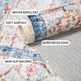 Washable 5x7 Area Rugs Non Slip 5x7 Rug Low Pile Rug Floor Carpet Distressed Printed Area Rug Soft Area Rug for Living Room Bedroom Dinning Room Kitchen Indoor-Blue